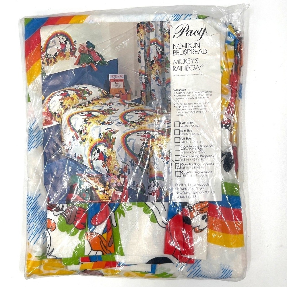 Pacifica Mickey's Rainbow Curtains Walt Disney Vintage 70s 80s NEW NOS NIP Set 2